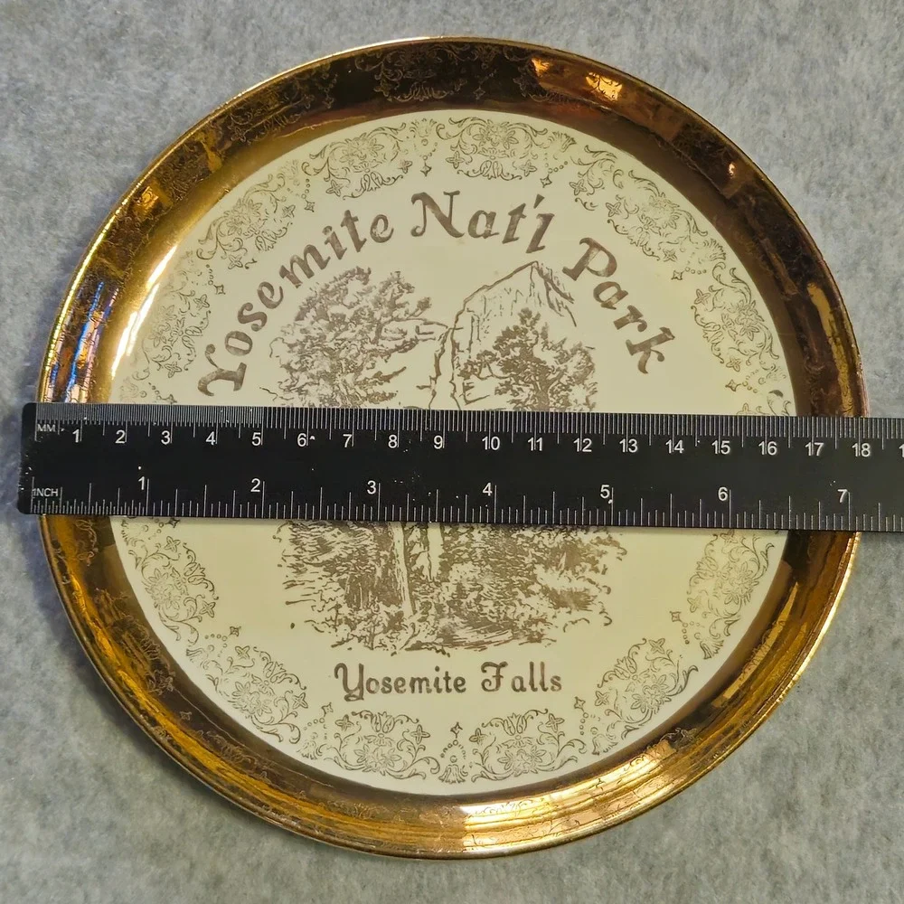 Vintage Sabin Crest-O-Gold Yosemite Nat'l Park 22K Gold Trim Souvenir Plate 7.25